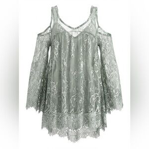 NEW POL Sage Green Cold Shoulder Lace Top Women’s Size Small